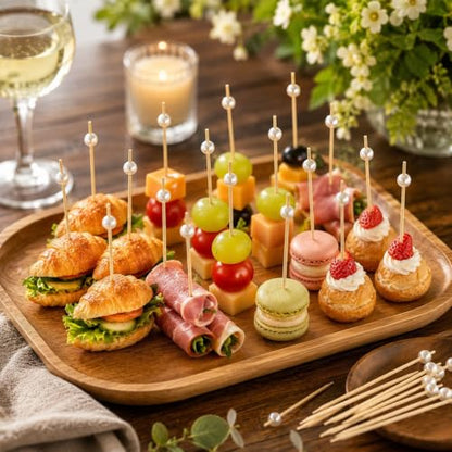 600 White Pearl Cocktail Picks - 4.7 Inch Food Skewers for Appetizers & Party Decor