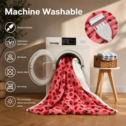 Garvee Wearable Heated Blanket with Sleeves & Foot Pocket - Strawberry Print