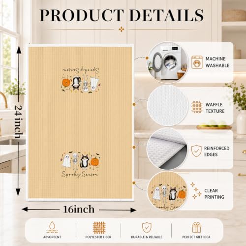 Halloween Ghost Cat Kitchen Hand Towels 16x24 Inch - Decorative & Absorbent