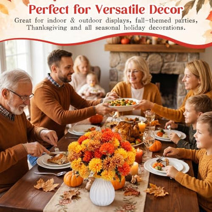 Artificial Fall Flowers Faux Silk Pompom Mums 24 Pack Autumn Decor