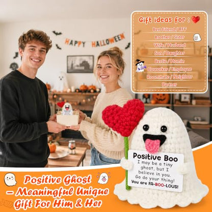 Positive Boo Ghost Encouragement Gift - Crochet Halloween Classroom Decor