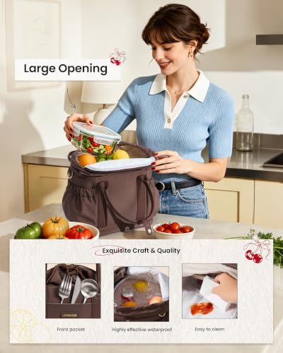 LOVEVOOK Insulated Drawstring Lunch Bag for Women - Brown / 10.5 Inch