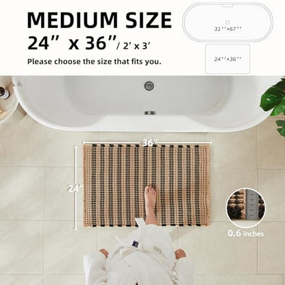TYUU Waffle Bath Mat, Boho Bathroom Rugs Non Slip Washable Super Absorbent Quick Dry Bath Mat Farmhouse Bathroom Decor, 24"x16" Khaki and White