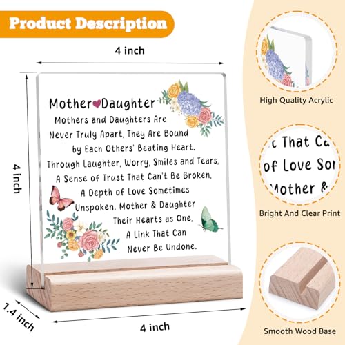Mom Acrylic Desk Sign Plaque - Daughter Gift from Mother Christmas & Birthday Decor