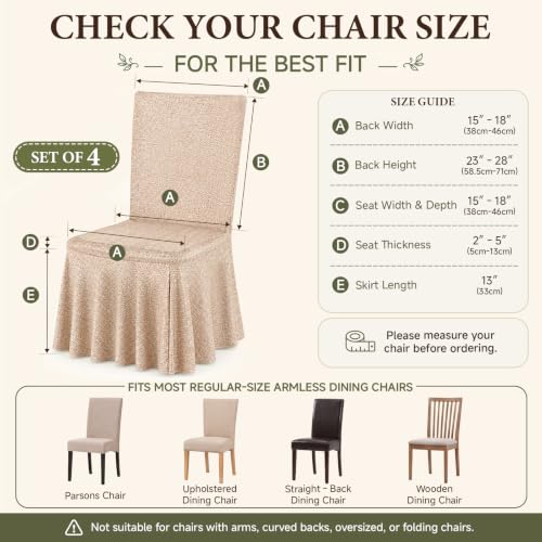 Ruffled Skirt Dining Chair Covers Set - 4 Pack Linen-Look Stretch Covers
