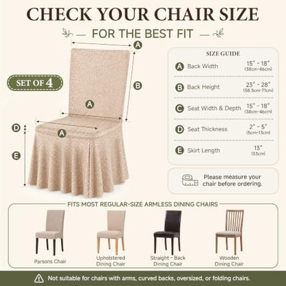 Ruffled Skirt Dining Chair Covers Set - 4 Pack Linen-Look Stretch Covers