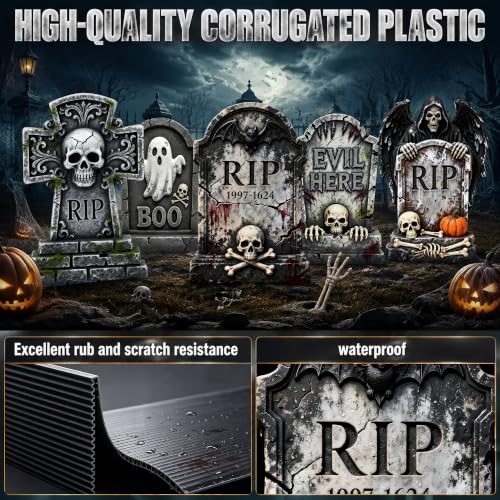 25-Inch Halloween Tombstones Graveyard Decorations Outdoor 5 Pack