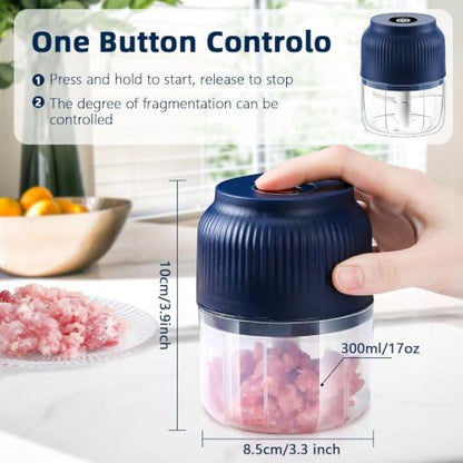 Electric Garlic Chopper 320ml USB-C Vegetable Food Processor Blue
