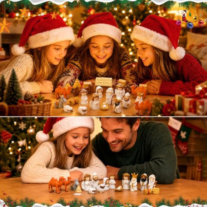 Mini Resin Nativity Scene Figurines Set - 25 Pieces Christmas Decor