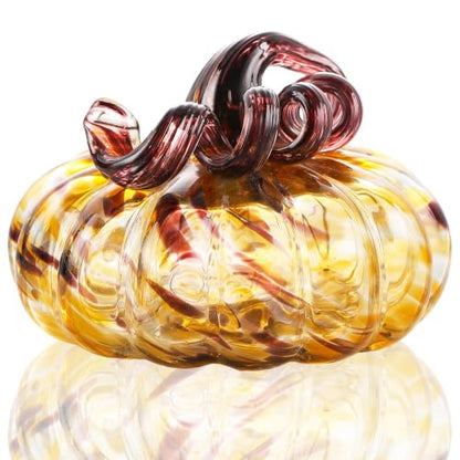 Ornalrist 5.11 Inch Brown Glass Pumpkin Fall Halloween Decor