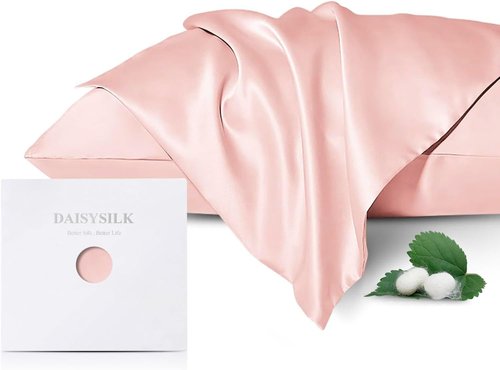 DAISYSILK 100% Mulberry Silk Pillowcase - Luxurious 22 Momme Cover for Hair & Skin - Soft Pink, Standard 20''×26''