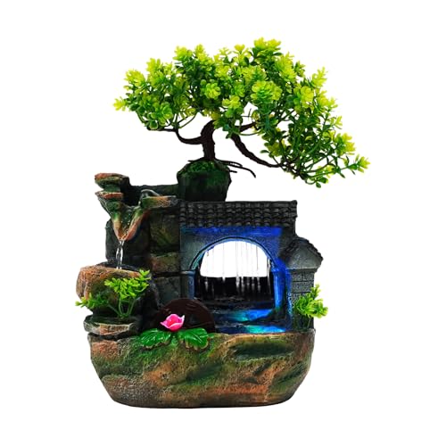 Indoor Fountain Rockery Tabletop with LED Light - Resin Garden Decor - Style 1