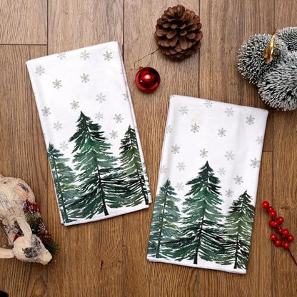 Christmas Kitchen Towels Set of 2 - Green Tree Xmas Decor, 18x26 Inches - Durable Microfiber Dish Towels