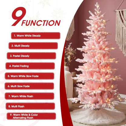 Pink Frostfall Fir 6ft Artificial Christmas Tree - Slim Prelit Xmas Tree with 260 LED Lights
