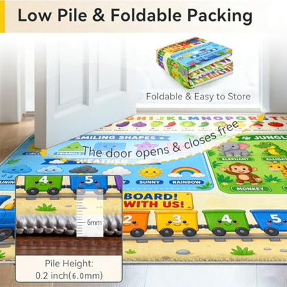 Kids Learning Rug - Alphabet Fruit Vegetable Number Train Carpet 5x6 Rectangular