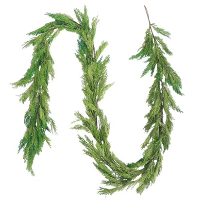 Artificial Christmas Cedar Garland 2 Pcs 6 ft - Realistic Faux Evergreen Decor