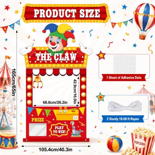 Carnival Circus Claw Machine Photo Backdrop with Clown & Lights - Party Decorations