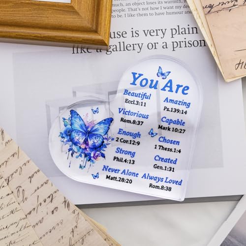 Blue Butterfly Acrylic Christian Gift for Women Inspirational Religious Decor