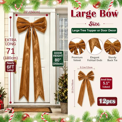 Brown Velvet Christmas Tree Topper Bow Set - 13 Pcs Holiday Decor