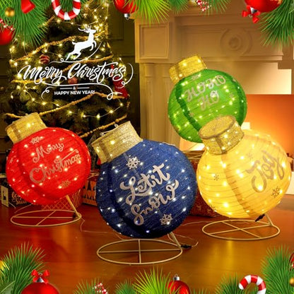 Large Outdoor Christmas Ball Lighted Ornament Set - 4 Collapsible Decor with LED Lights