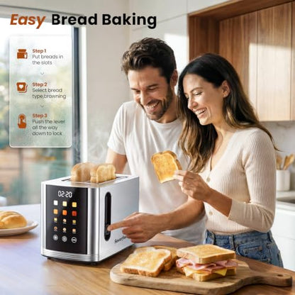Silver 2 Slice Touch Screen Smart Toaster with Wide Slots