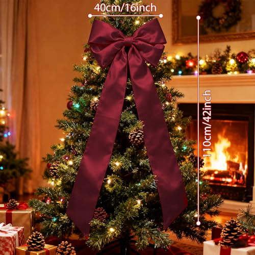 Large Satin Christmas Tree Topper Bow - Wine Red Holiday Decoration