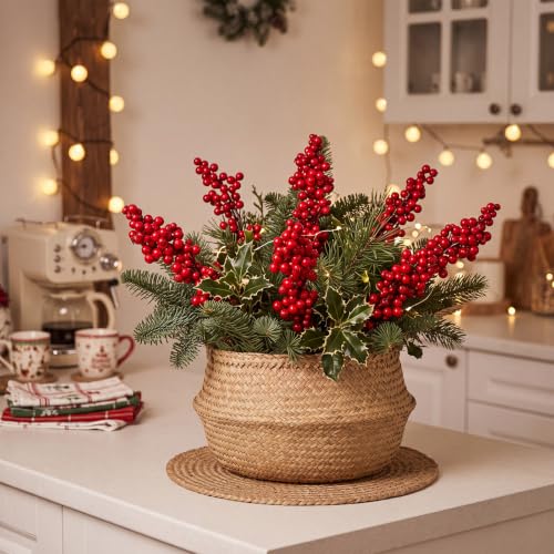 Artificial Red Berries Stems Bulk Pack 100 Pieces 10.6 Inch - Classic Variation