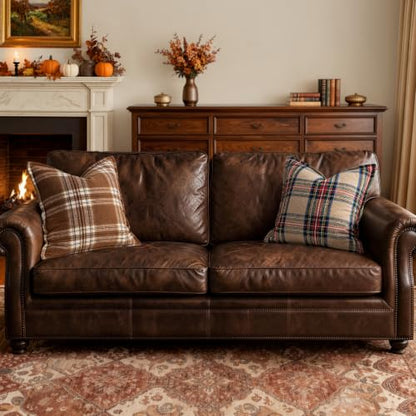 MIULEE Fall Plaid Pillow Covers 20x20 Inches Brown & White Set of 2 - Reversible Farmhouse Decor