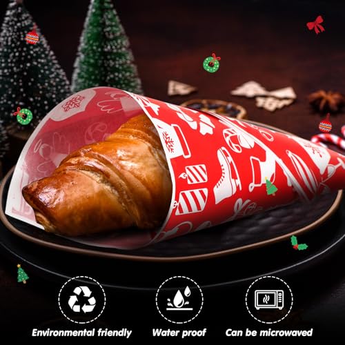 Christmas Wax Paper Sheets - 400 Pack, 12 Inch Food Wrapping with 4 Festive Patterns
