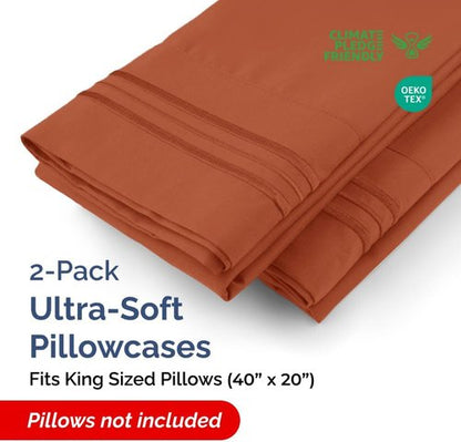 King Pillow Cases by [Brand Name] - Ultra Soft Hotel Quality Covers | Comfy, Wrinkle-Free, Stain Resistant - 2 Piece Set in Terracotta
