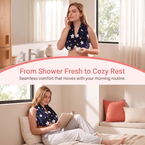 Dark Blue Star Adjustable Hands-Free Shower Towel Wrap for Women XL