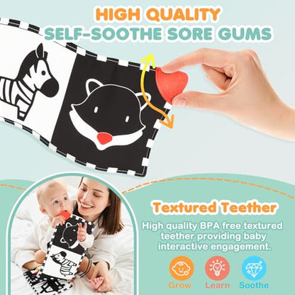 BBWOO High Contrast Baby Toys for Newborn, Tummy Time Mirror, Black and White Baby Toy for 0-6 Months, Soft Montessori Visual Stimulation Infant Book, Boy Girl Shower Gift, Easter Basket Stuffers