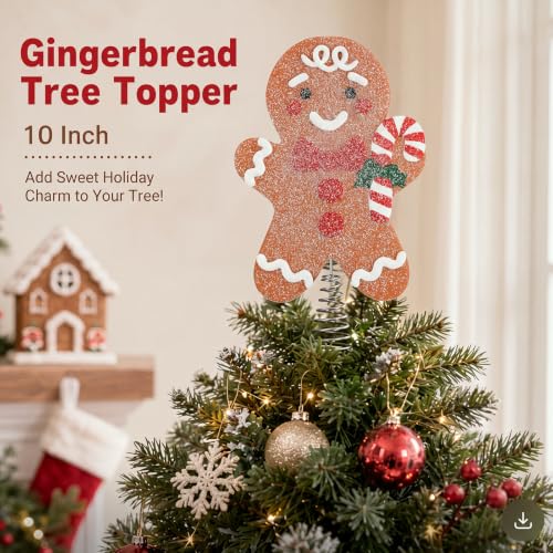 11 Inch Christmas Gingerbread Man Tree Topper Resin Holiday Decor