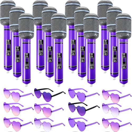 Purple K-pop Party Set with Heart Sunglasses & Inflatable Microphones - 24PCS - Variation 02