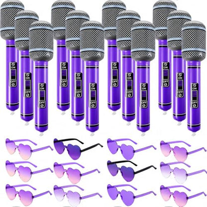 Purple K-pop Party Set with Heart Sunglasses & Inflatable Microphones - 24PCS - Variation 02