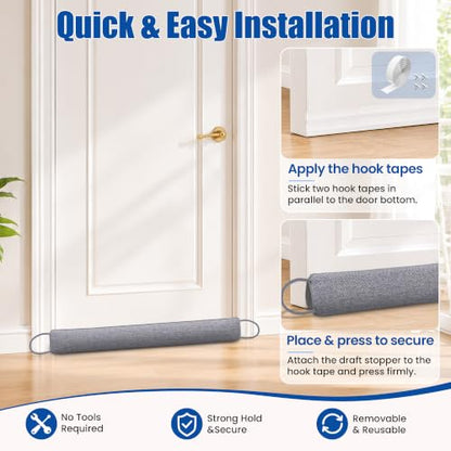 Weighted Door Draft Stopper 36 Inch with Adhesive Hook & Loop Seal, Noise & Dust Blocker