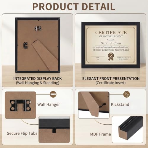 8.5x11 Inch Certificate Picture Frame Set - Black, 5 Pack