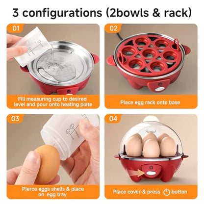 Egg Cooker 7 Eggs Boiler with Auto Shut-Off - Red / Rapid Breakfast Maker