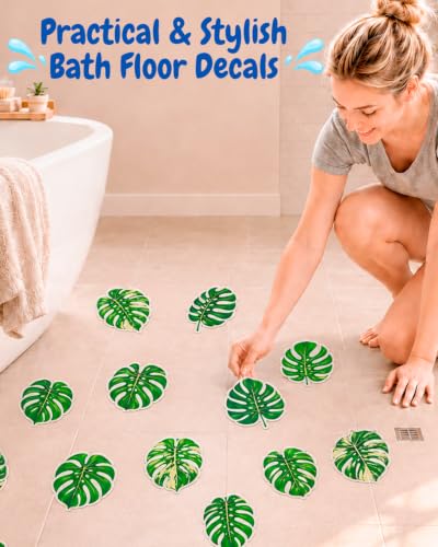 Bathtub Non Slip Stickers - Monstera Deliciosa Pattern, 20 Pcs Anti Slip Shower Decals with Scraper