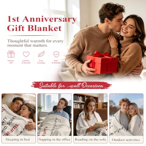 1st Anniversary Gift Blanket for Him/Her - Paper Anniversary 60x50 inches with Heartfelt Message Variation of 1st Anniversary / 50x60