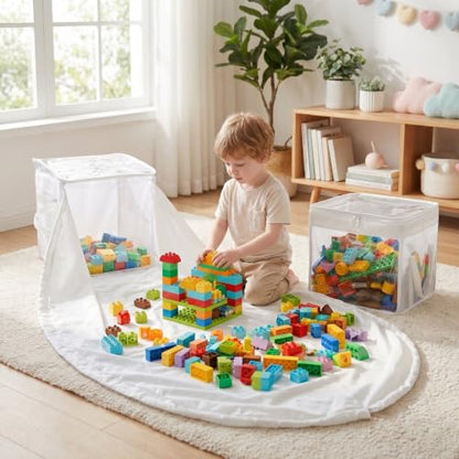 Clear Storage Organizer Bin with Floor Mat and Lid - Kids Toy Storage