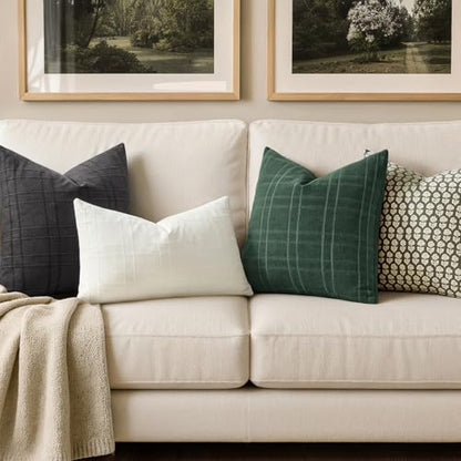 MIULEE Dark Green Linen Plaid Pillow Covers 24x24 Set of 2 - Farmhouse Decor