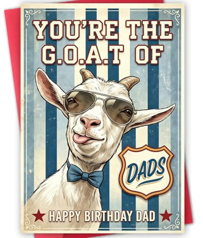 Dad Birthday Card - Funny G.O.A.T. Vintage Goat Design for Dad from Son & Daughter - Variation LI-416