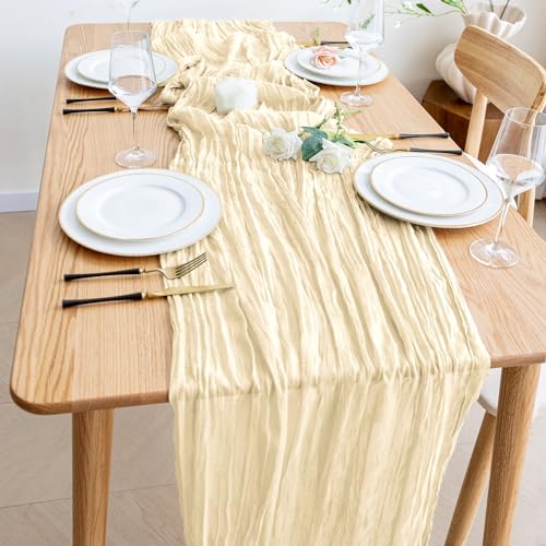 Beige Cheesecloth Table Runner 10ft – Gauze Boho Wedding Party Decor (1 Pack)