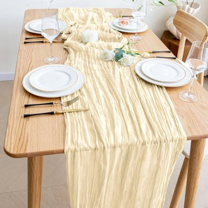 Beige Cheesecloth Table Runner 10ft – Gauze Boho Wedding Party Decor (1 Pack)