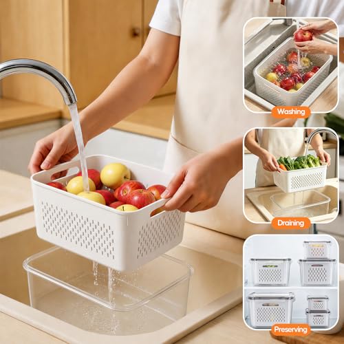 Clear Fruit Storage Containers for Fridge - 3 Pack with Airtight Seal