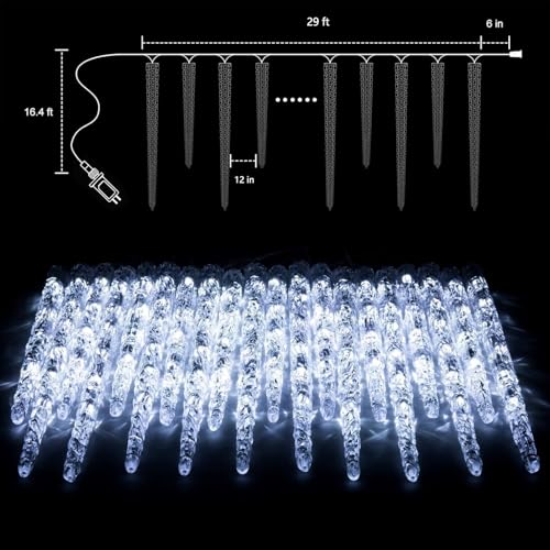 Brightown 30ft LED Icicle Christmas Lights with Remote - Cool White, 30 Tubes