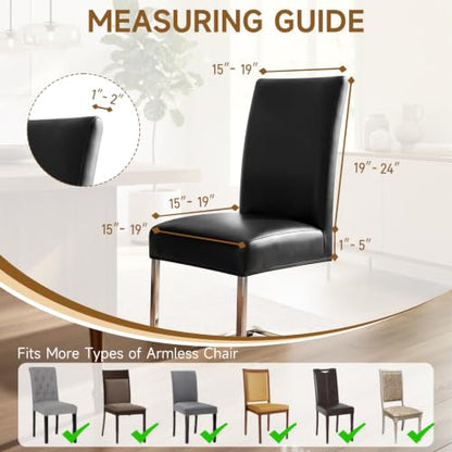 Waterproof PU Leather Dining Chair Covers Set of 4 - Black, Elastic Fit