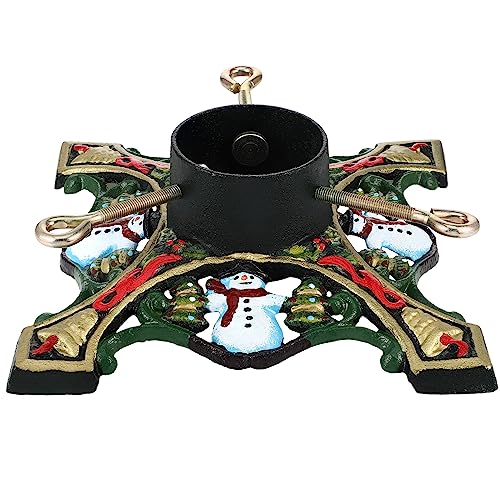Christmas Tree Stand with Water Reservoir - Snowman Design Square, Durable Steel