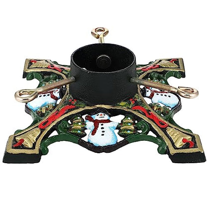 Christmas Tree Stand with Water Reservoir - Snowman Design Square, Durable Steel